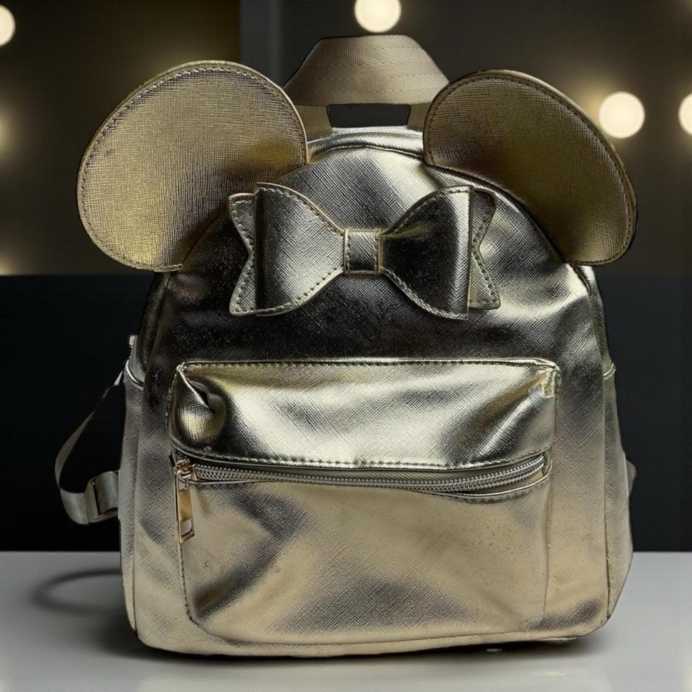 Disney Minnie Mouse Gold 3D Bow Ears Backpack Shoulder Bag Officially Licensed